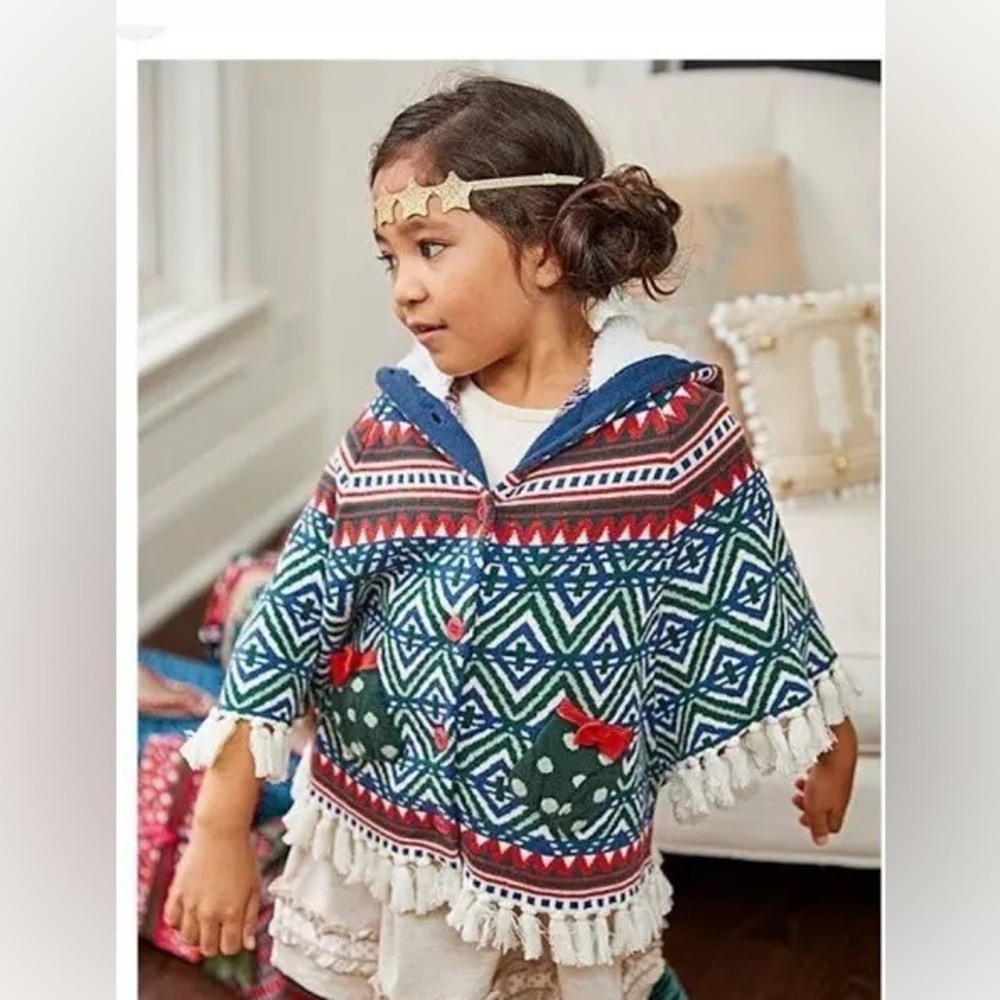 Matilda Jane A Caroling We Go Hooded Poncho Cape Festive Cotton Sherpa Size 2
